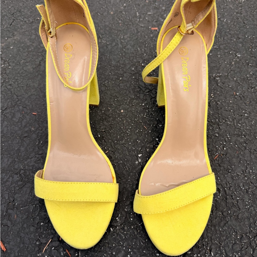Dream Pairs Bright Yellow Ankle Strap Block Heel Sandals